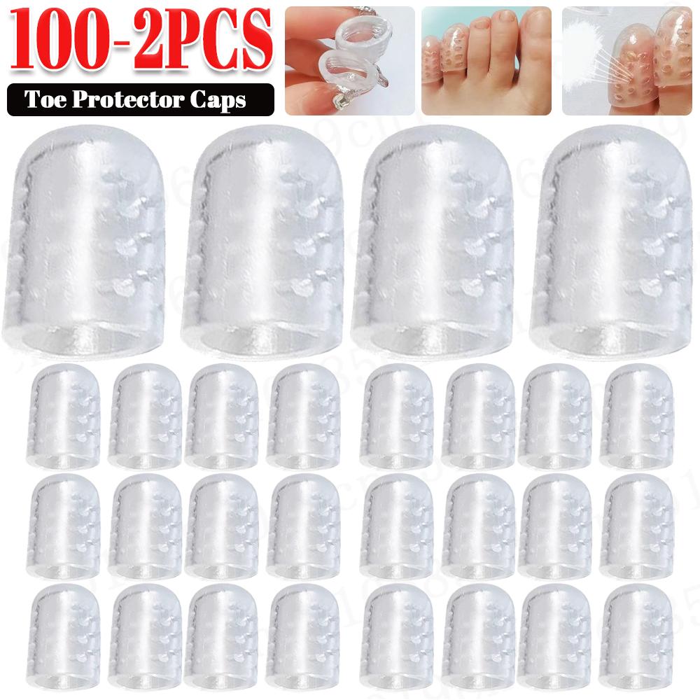 100-2pcs Toenails Protection Breathable Silicon Relief Pain Transparent Toe Caps Cover Protectors Men Women Toe Tube Protector