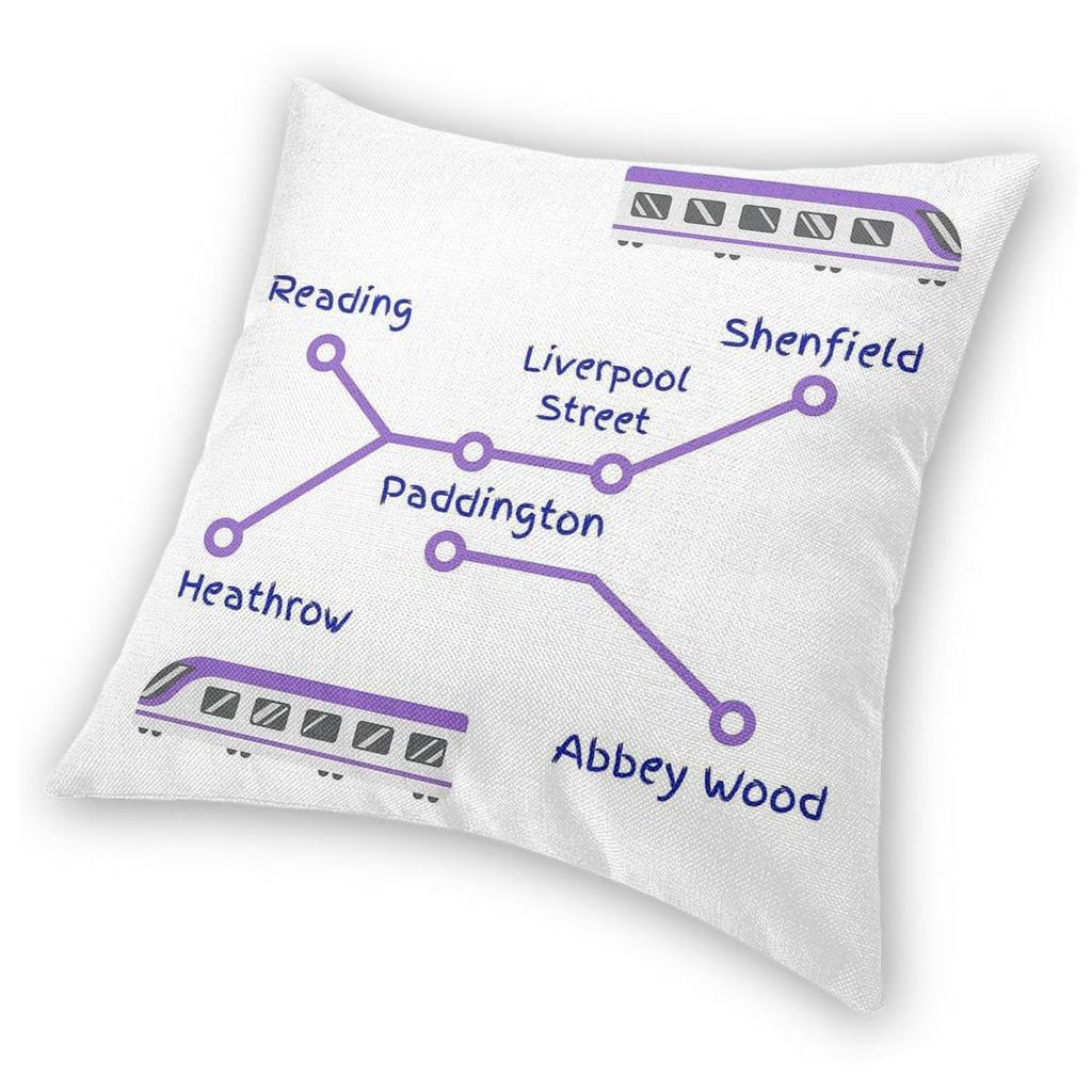 Elizabeth Line Purple Train Map Square Pillowcase Polyester Linen Velvet Creative Zip Decor Bed Cushion Cover 18"