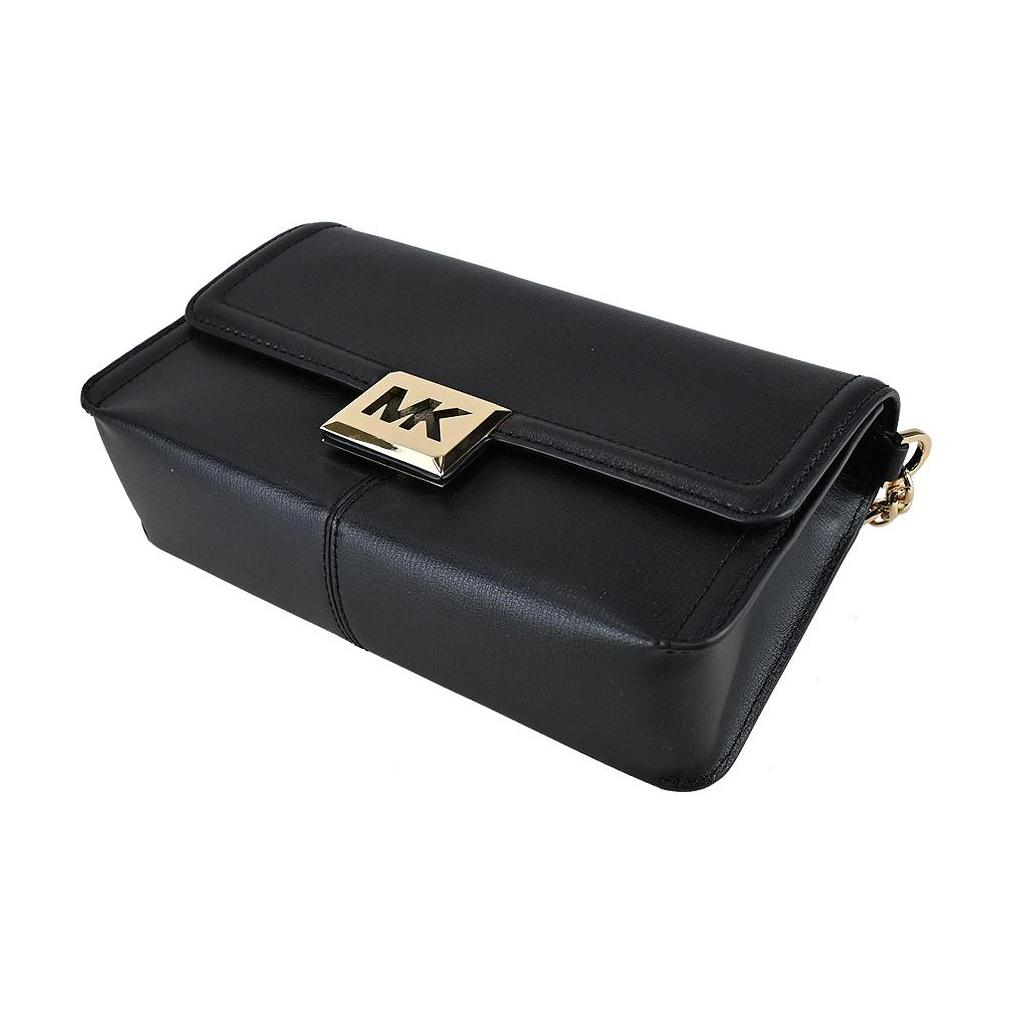 Michael Kors MK Sonia Сумка через плечо с цепочкой, однотонная, с большим логотипом, на клапане, кожаная, средняя, женская, черная 35F1G6SL3L-001