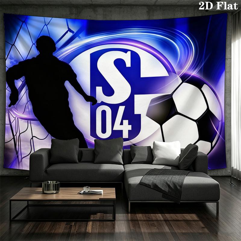 FC Schalke 04 Wall Tapestry, Football Player Silhouette Goal Net Print Wall Hanging for Soccer Fan Bedroom Decor
