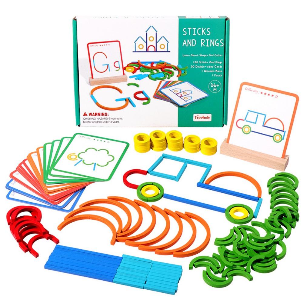 Intelligence Game Rings Puzzle Montessori Puzzle Sticks and Rings Wooden Game Toys Kids Gift