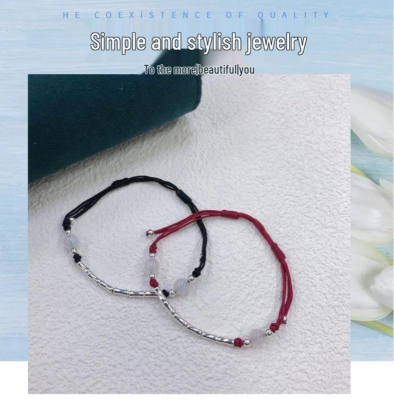 Sterling Silver S925 Bamboo Agate Red Rope Bracelet "Bamboo Joy" - Success Charm for Women In Postgraduate Entrance Exam.