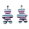 [R1331] - Handmade Earrings 'Colombine & Harlequin' Purple Blue (teddy) - 17x13 Mm