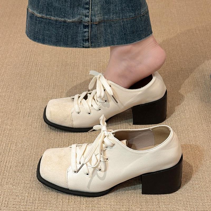 Осень Зима Винтажные Женские Туфли Мэри Джейн с Квадратным Носком и Толстым Каблуком, Уличный Стиль, На Шнуровке, Праздничное Платье, Женские Туфли-Лодочки