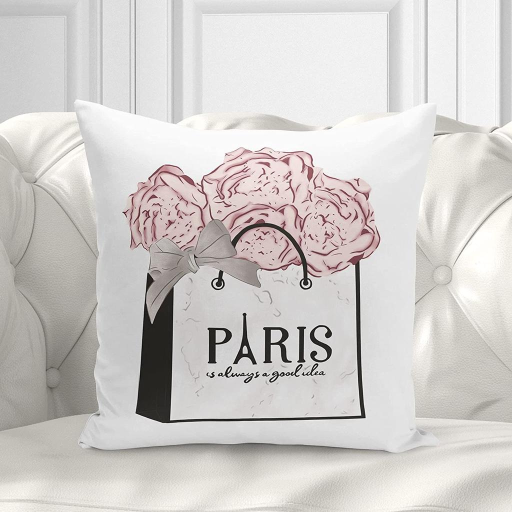 Fashion Theme Pillowcase Perfume Flower Square Cushion Cover French Decorative Peach Leather Velvet Super Soft Home Light Luxury