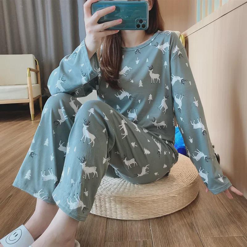 Women's Cute Cartoon Pajama Set - Long-Sleeve Top & Trousers