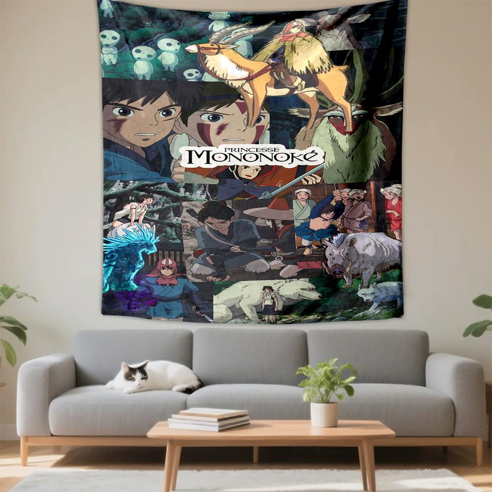 Tapestry Princess Mononoke Collage Kodama Ashitaka Riding Yakul San Okkoto Boar Forest Spirit Scenes Art