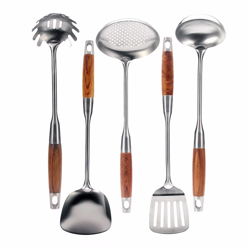 Cooking Utensils, 304 Stainless Steel Kitchen Utensil Set, Rosewood Handle Anti-scald, Best Kitchen Tools by Leeseph