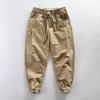 Autumn Men's Casual Elastic Waist Cargo Tapered Pants Cotton Drawstring Design Fashionable Streetwear & Workwear Trousers