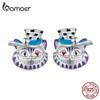 BAMOER Аутентичные серьги-гвоздики из стерлингового серебра 925 пробы с цветной эмалью, причудливые игральные карты, серьги-гвоздики с котом для женщин, изящные ювелирные изделия