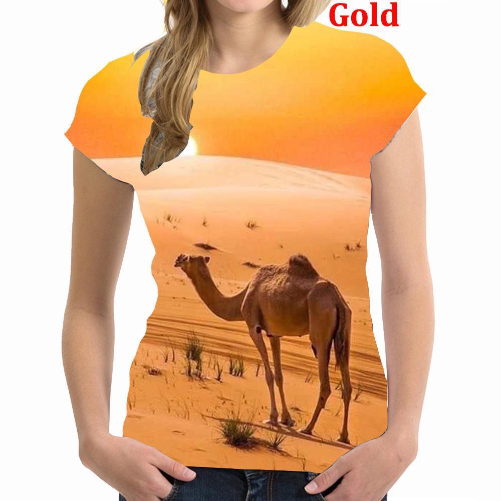 Женская мода Animal Camel 3D Print Футболка Женская повседневная с короткими рукавами Пуловер