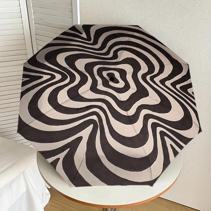 1PC Op Art Spiral Umbrella-8-Rib Reinforced, Automatic Open, Lightweight & Durable, Cute Fashion Accessory for Outdoor, Beach, or Casual Use, Beach Um