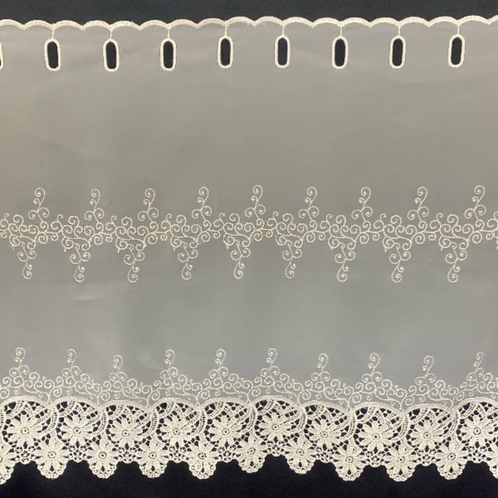 INTERIX Вышитое кружево Кафе-занавеска для маленьких окон, ширина 155 см x высота 60 см, Япония, длинная, Астра, белая, CF3-155-60