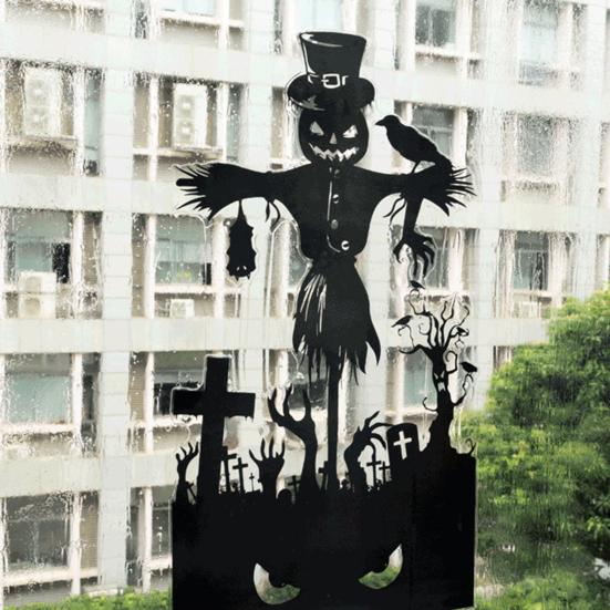 Наклейка на окно Хэллоуин Тыква Ведьма Водонепроницаемый ПВХ Скелет Пугало Двустороннее Привидение Съемное Электростатическое Стекло
