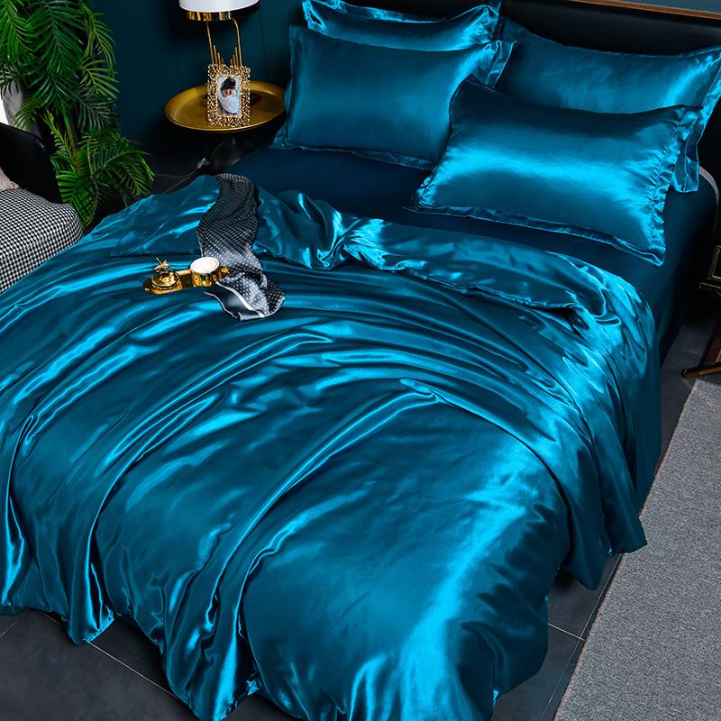 A/B Double-Sided Color Bedding Set Silky Satin Duvet Cover Bed Sheet Pillowcase Luxury Bedsheet King Queen Double Twin Size