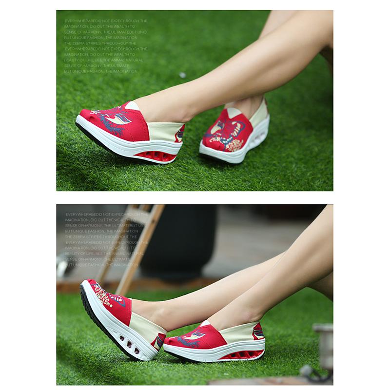 Весна Лето Модные Кроссовки Женские Толстая Подошва Увеличивающие Рост Туфли 5 см Плоская Платформа Милые Женские Тканевые Туфли D110