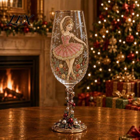 Decorative Glass for Holiday Christmas Nutcracker Champagne Glass, 350ml Hand Painted Wine Festive Tabletop Decor Drinkware Table And New Year