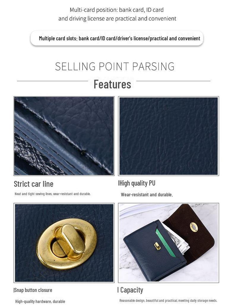 Женский мягкий кожаный кошелек в корейском стиле: Тонкий, однотонный, с пряжкой, отделениями для карточек, зажимом для монет, идеально подходит для студентов.