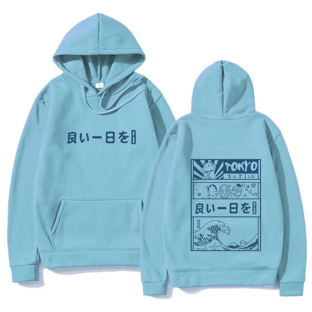 Harajuku унисекс толстовка с капюшоном японский кандзи мультфильм большая волна Токио негабаритный Streetw хип-хоп пуловер с капюшоном одежда унисекс