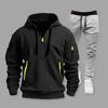 2Pcs/Set Men Sports Suit Hooded Drawstring Long Sleeve Pockets Sweatshirt Elastic Waist Trousers Set Fitness Tracksuit