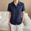 1116 Summer New 111% Linen Lapel Short Sleeve Loose Shirt Skinny Versatile Simple Korean Top Women's Clothing