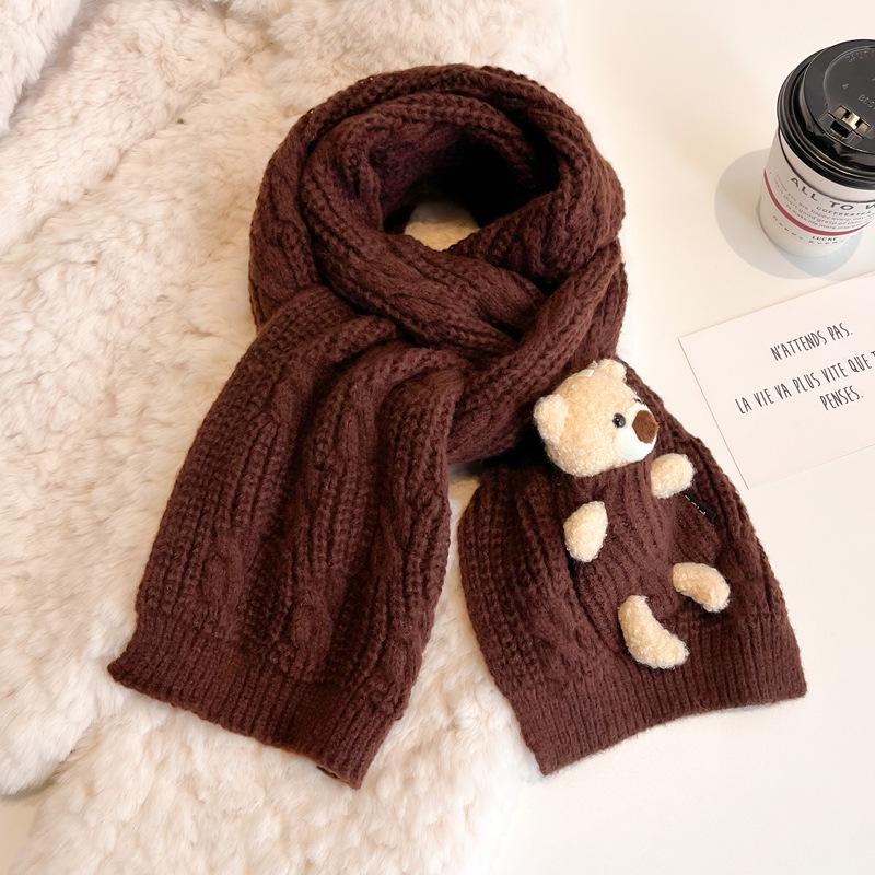 Новый фиолетовый шарф с медведем женский зимний модный утолщенный теплый вязаный шарф студенческий платок