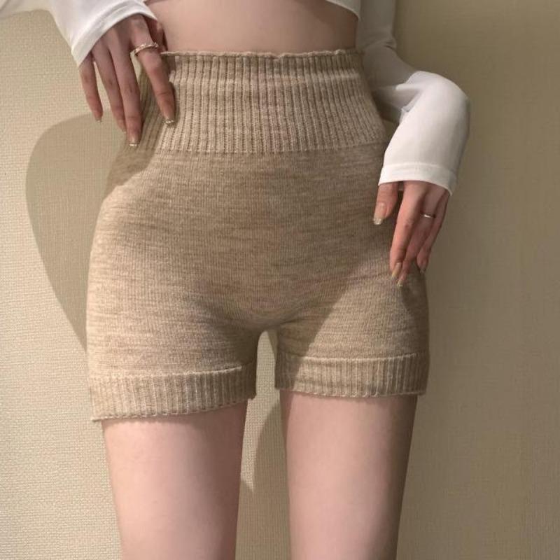 2025 Теплые короткие леггинсы с высокой талией, шерстяные трикотажные шорты, женские весенне-осенние толстые бесшовные свитера с высокой талией, короткие леггинсы, защищающие конфиденциальность
