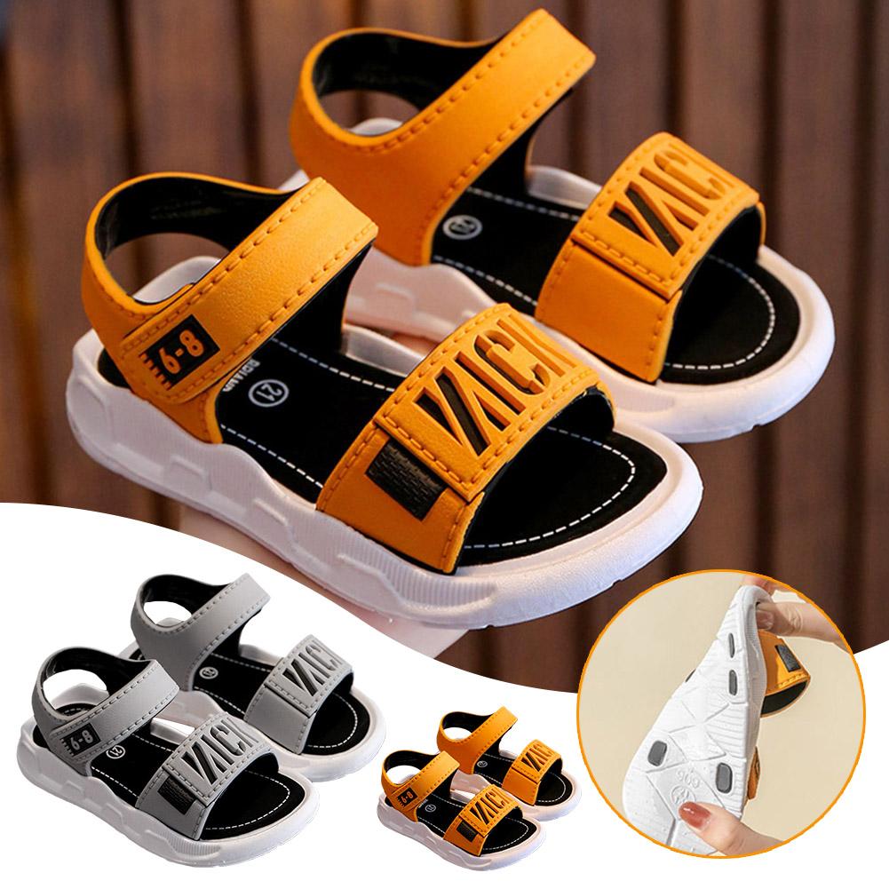 Boys Sliders Shoes Comfortable New Fashionable Soft Soled Outdoor Big Open Beach Sandals Shoe K F3C0