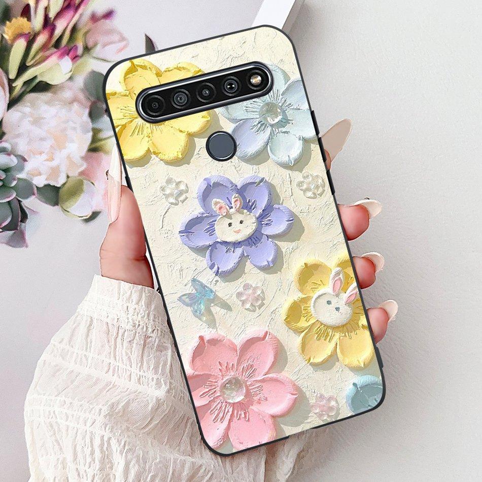 Для LG K41S K51S 2020 Элегантный Чехол для Телефона с Цветочным Котом, Для LG K41S K51S LM-K410 LM-K510 Черный Силиконовый Мягкий Чехол
