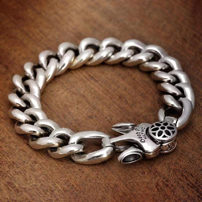 2026 Vintage Simple Good Art 13.5mm Heavy Men's Silver Bracelet Buckle Ring Tide