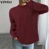 Women Autumn High Neck Long Sleeve Solid Color Pullover Sweaters
