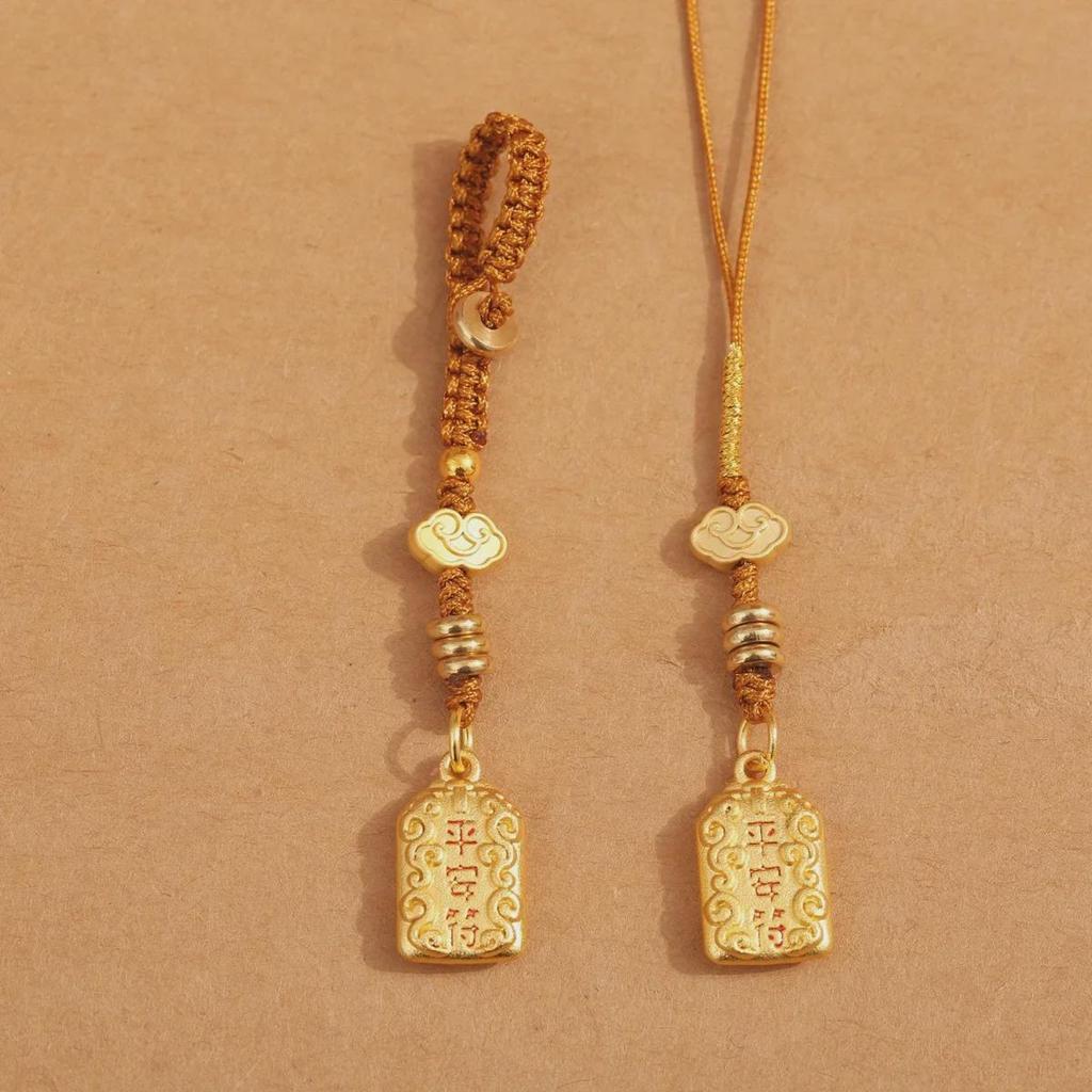 Ремешок для мобильного телефона в китайском стиле песочно-золотистого цвета с металлической цепочкой и маленькой подвеской для мужчин и женщин