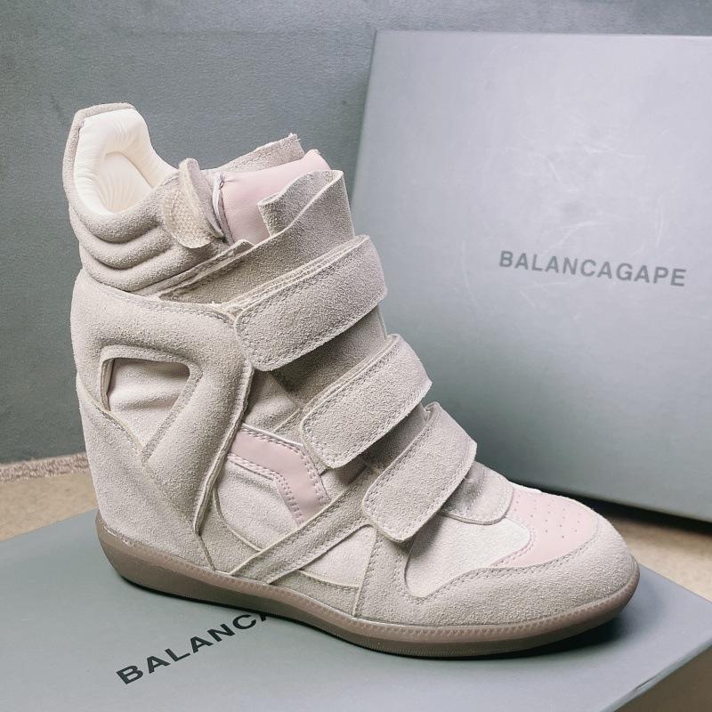 Осень и Зима Липучка Пара Натуральная Кожа Папины Кроссовки Высокие Цветные Кроссовки Женская Внутренняя Высота Увеличение 8см Повседневная Обувь