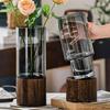 Elegant Glass Vase with Wooden Base for Home Décor