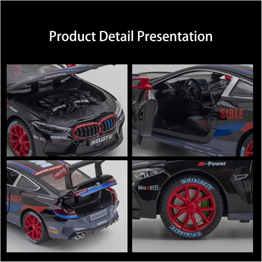 1/24 Scale M8 GTE Racing Diecast Car Model Toy, Pull Back Toy Vehicle with Sound and Light for Kids Toddler Boys Girls Gift Collection