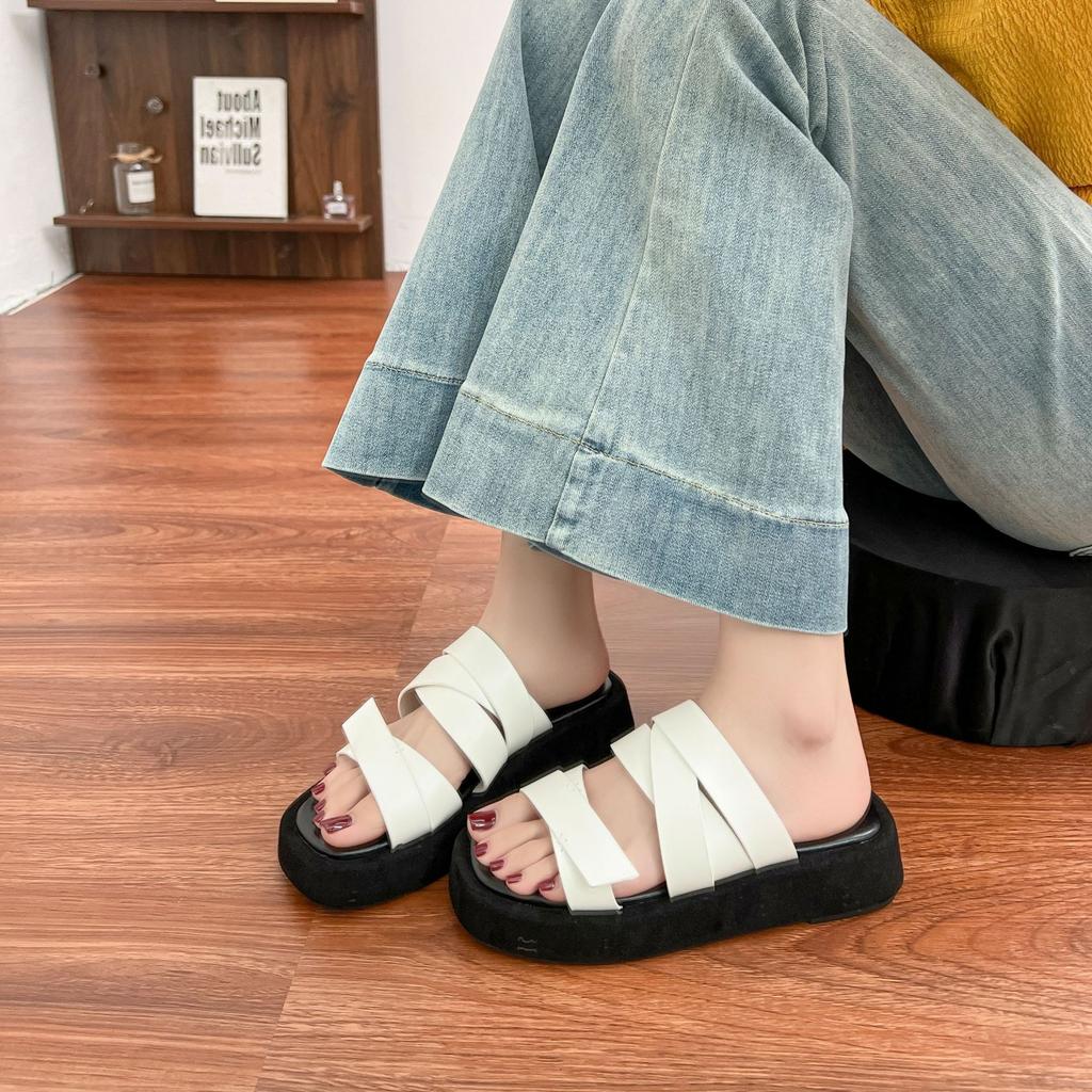 Yuanlitong Square Head Thick-bottomed Beach Vacation Casual Slippers Women Sandals Wear Summer Thick-bottomed Heightening Cool Slippers Women