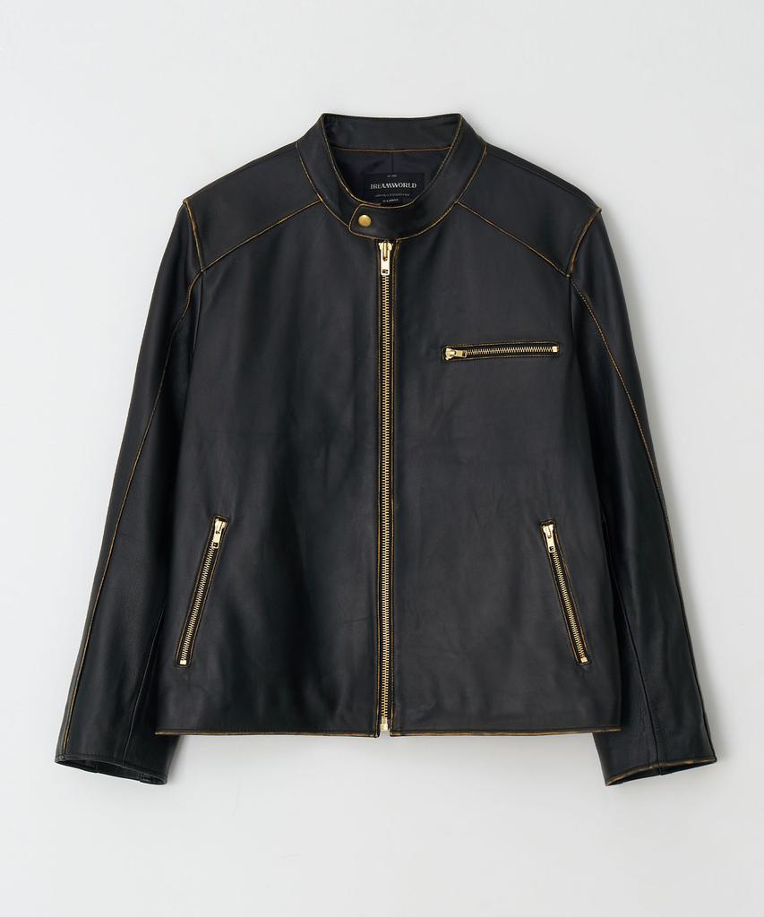 Dreamworld Lambskin Washed Mandarin Collar Biker Jacket (Brown)