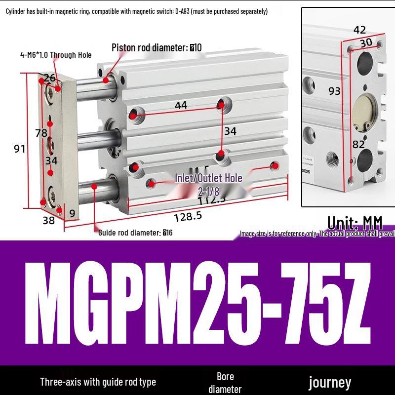 Compact Three-Axis Pneumatic Guided Rod Cylinder 12/16/20/25/32-10/20/40/50/75z