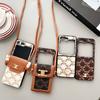 Rhombus Crossbody Lanyard Wallet Card Holders PU Leather Case For Samsung Galaxy Z Flip 4 zFlip 3 Flip 5 Cover Coque