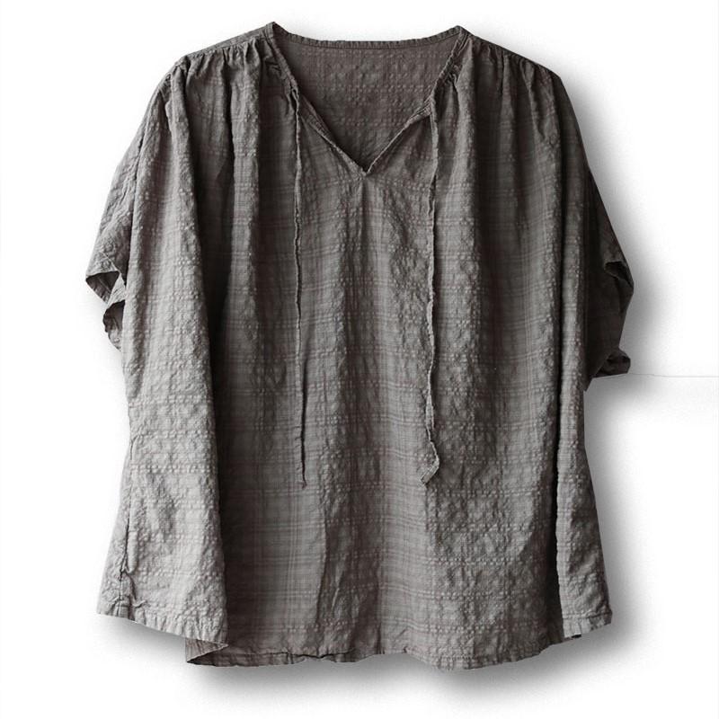 Johnature Women Cotton Linen Summer T-Shirts Plaid O-Neck Short Sleeve Tees Loose Women Clothes T-Shirts