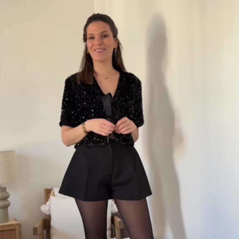 Женская рубашка с короткими рукавами и V-образным вырезом, бантом, шнуровкой, пайетками, милые однотонные блузки, весна-лето 2025 года