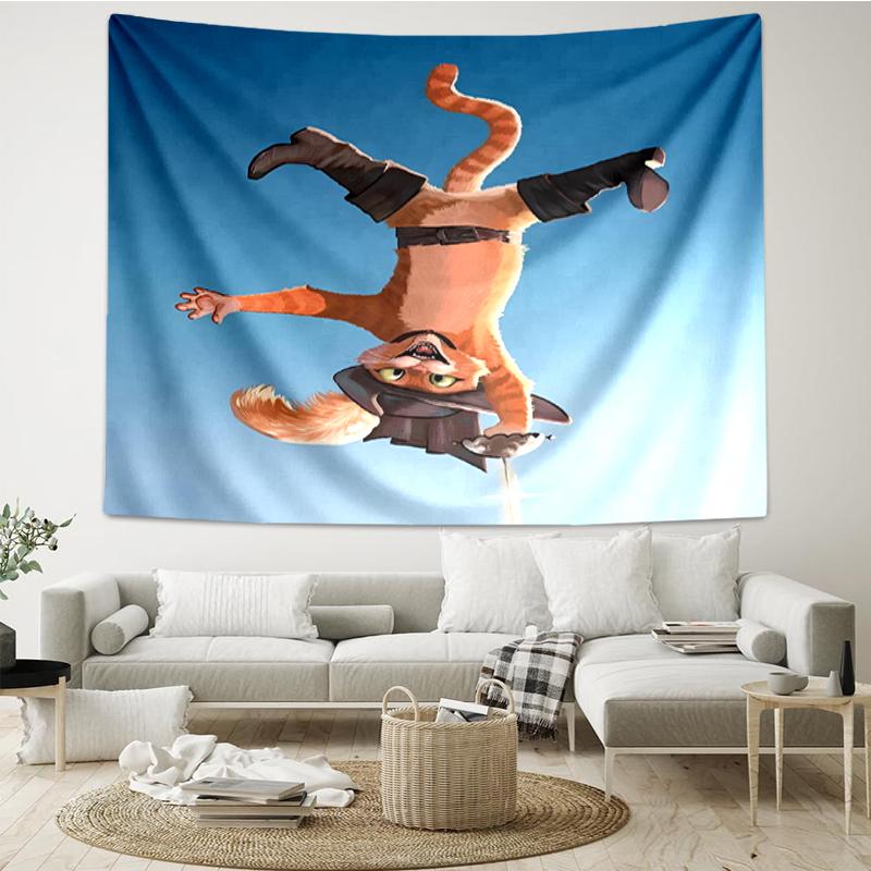 Puss In Boots Print Tapestry, Backdrop, Easy Setup, Ideal for Bedroom, Office & Living Room, with Aesthetic Wall Hanging Decor.