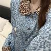 Korean version of blue leopard print Kitty cat pajamas women's spring and autumn long-sleeved trousers ins style suit beautiful girl loungewear