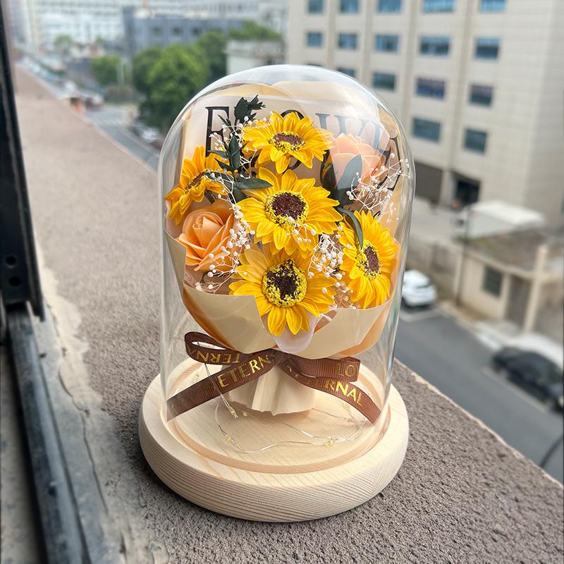 Creative birthday gift rose soap flower dried flower handmade glass cover ornament Valentine's Day surprise for girls