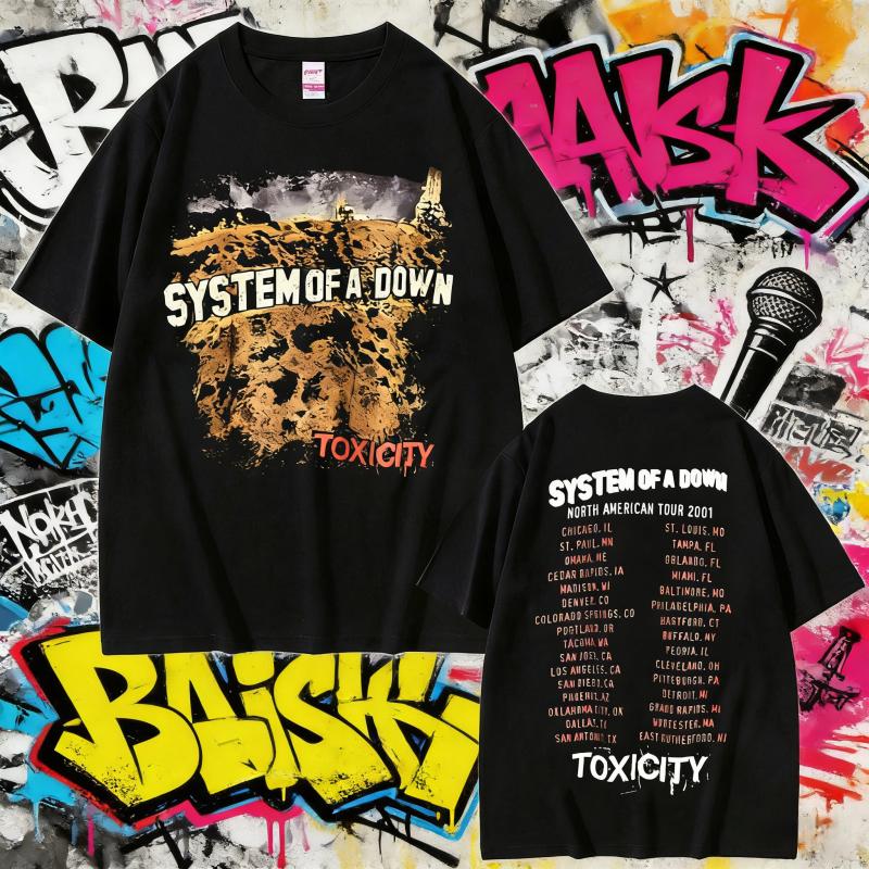 2025 Лето Винтажные Футболки с Логотипом Рок-Группы System of A Down Toxicity Tour для Мужчин и Женщин Готический Панк Рок Мужские Хип-Хоп Оверсайз Футболки