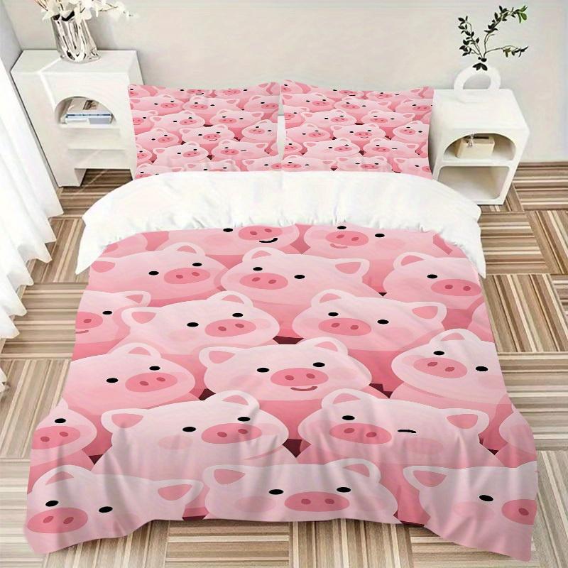 3pcs Animal-themed Piggy Pinky Soft and Comfortable Breathability, Bedding Set, Machine Washable, Suitable for All Seasons127