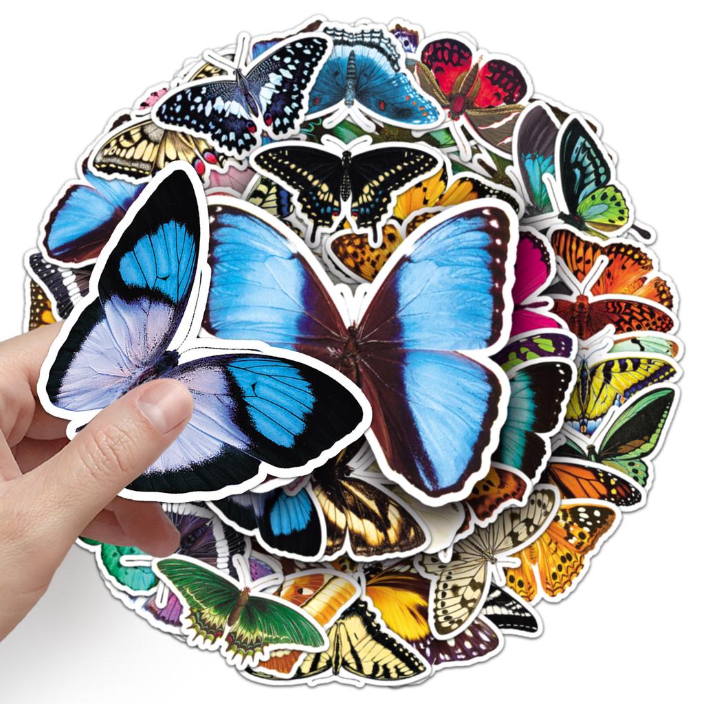 50 Butterfly Graffiti Personalized Creative Insects Children's Cognitive Decoration Water Cup Mobile Phone Case Suitcase Stickers Waterproof