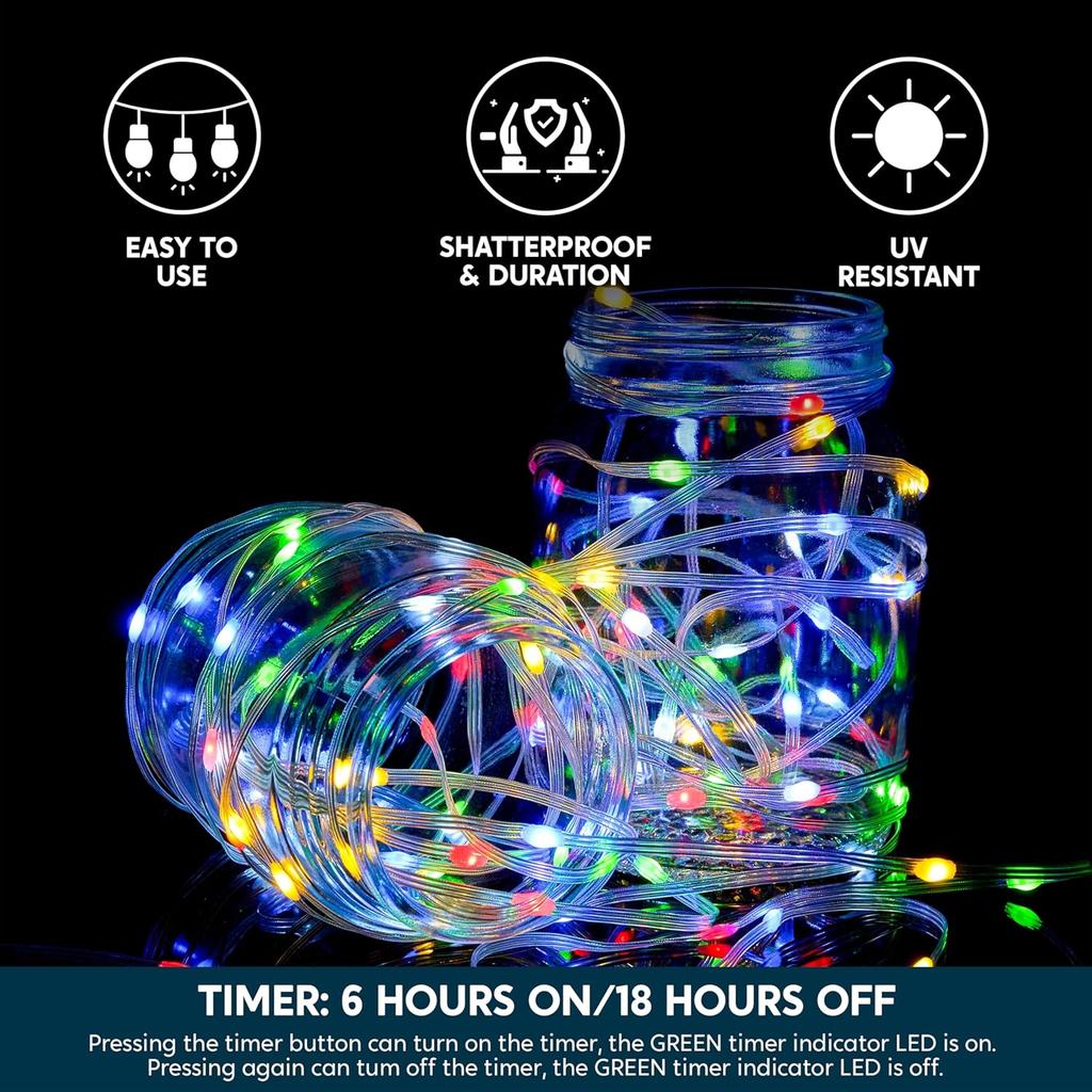 JOYFY 600 светодиодных рождественских огней 197 футов многоцветные огни для рождественской елки с 8 режимами таймер ПВХ прозрачный провод гирлянда с катушкой