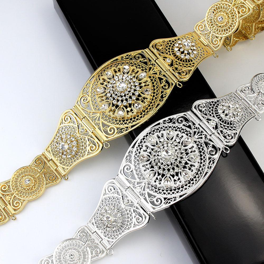 Fashion Dress Belt Crystal Wedding Jewelry Gold Color Metal Chain Link Length Adjustable