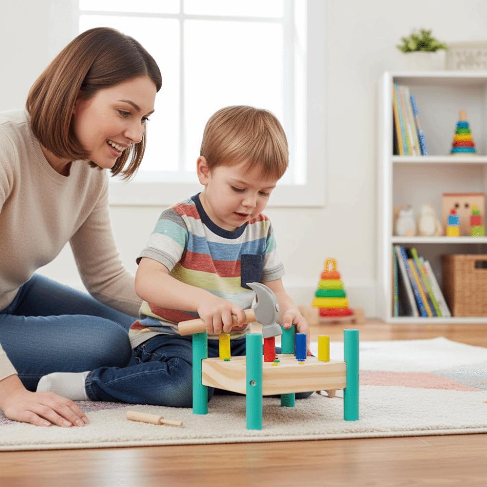 Montessori Double Sides Pegboard Toy Wood Baby Hammer Hit Wooden Toys  Children Kids Boys